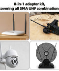 Pro Grade SMA To BNC Adapter Kit 12-Piece 50 Ohm RF Coaxial Connectors used with router, radio, CCTV, and antenna equipment.