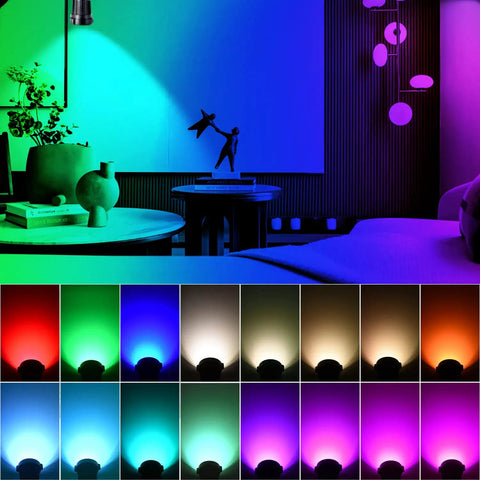 Indoor RGBW Spotlight Set 2 Pack Dope With Remote 5W Uplights In 16 Colors illuminating a room with color-changing uplights