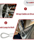 Image of 2 Pack 8.5 Foot Galvanized Steel Garage Door Lift Cable For 7 Foot Torsion Spring showing cable wrapped around drum and hooked.