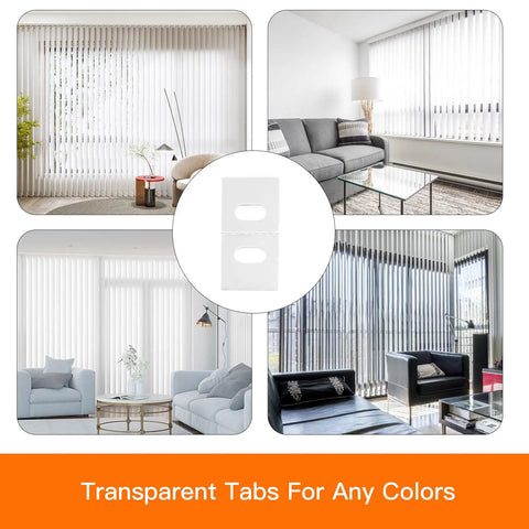 Sixty Clear Vertical Blind Repair Tabs Universal Snap In Replacement Clips, clear adhesive patches for smooth window adjustment.