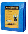 Double-Sided Waterproof Poly Tarp 14x30 Feet 5 Mil Thick Heavy-Duty All-Weather Polyethylene Tarps in blue packaging