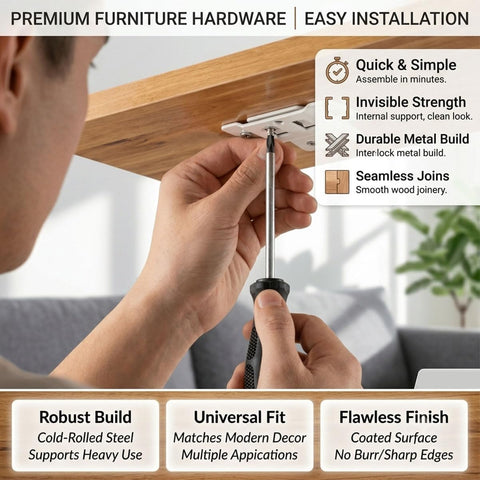 Installing Heavy Duty 8 Pack Furniture Joint Brackets With 2 In 1 Locking Insert And Anti Slip Inserts on wood furniture