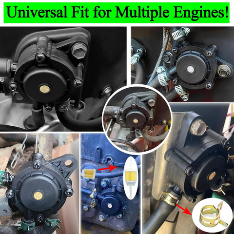 Universal Gas Vacuum Fuel Pump with Filter and Oil Hose Compatible with 17HP 25HP Engines and More, installed in small engines