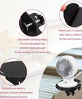 Close-up of Adjustable Bunk Bed Fan Holder With Heavy Duty Clamp Bracket For Dorm Rooms securing a fan with anti-slip gasket.
