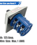 Beefy 125A Rotary Changeover Switch With Master Enclosure Box, 3 Pole 3 Phase, 3-Position On Off On, side view