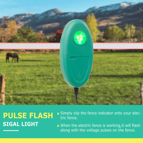 Electric Fence Tester With LED Indicator Lights For Pulsed Energizers Clip On Fence Wires Or Tape Fences Up To 40mm Tape Width Easy To Use Alert Device That Verifies Pulse Voltage On All Wire Types For Quick Safety Checks, green clip-on fence light