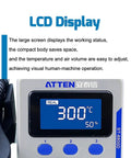 800W Hot Air Gun Soldering Station with LCD Display showing 300°C, auto sleep for SMD rework and PCB repair, adjustable airflow