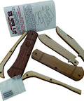 Trapper Wooden Pocket Knife Making Kit For Beginners with walnut body, maple blades, and pins, DIY toy knife parts, made in the USA.