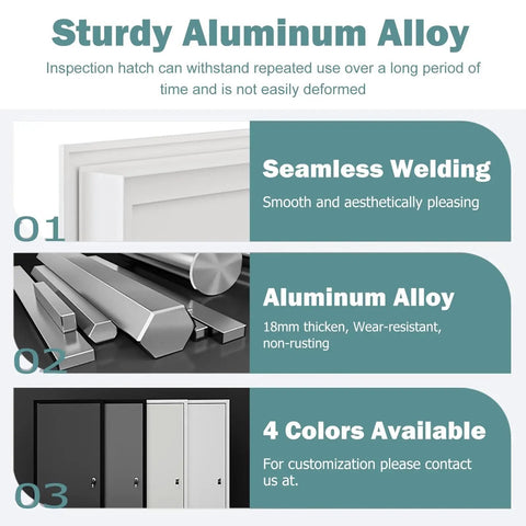 Sturdy aluminum alloy inspection hatch features seamless welding, 18mm thick, and available in four colors for customization.