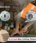 Hassle Free Cordless Electric Scissors Rechargeable Box Cutter With Led Light And Safety Lock For Fabric Leather Carpet Crafting shown in use, cutting cardboard.