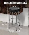 Swivel Bar Stool With Padded 14.5 Inch Seat And Chrome Plated Legs For Garage Or Shop Heavy Duty Steel Build