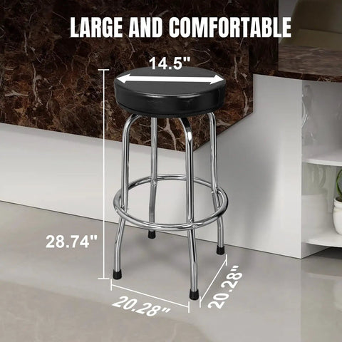 Swivel Bar Stool With Padded 14.5 Inch Seat And Chrome Plated Legs For Garage Or Shop Heavy Duty Steel Build