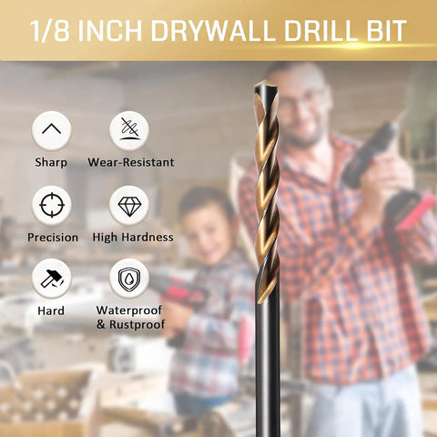 1/8 inch Drywall Drill Bit from 25 Piece Drywall Cutting Bit Set With Spiral Flute Design for clean rotary work.