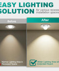Before and after using Must-Have Light Socket Extender E26 4.5 Inch Extension With 180 Degree Bend And 350 Degree Rotatable Angle Adapter