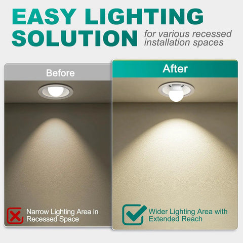 Before and after using Must-Have Light Socket Extender E26 4.5 Inch Extension With 180 Degree Bend And 350 Degree Rotatable Angle Adapter