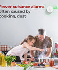 Heavy Duty Smoke Detectors With 9V Replaceable Battery 8 Pack House Fire Alarms, in a kitchen scene reducing nuisance alarms.