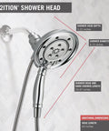 4-Spray H2Okinetic In2ition 2-In-1 Dual Handheld Shower Head with hose and magnetic docking, chrome finish, wall-mounted view