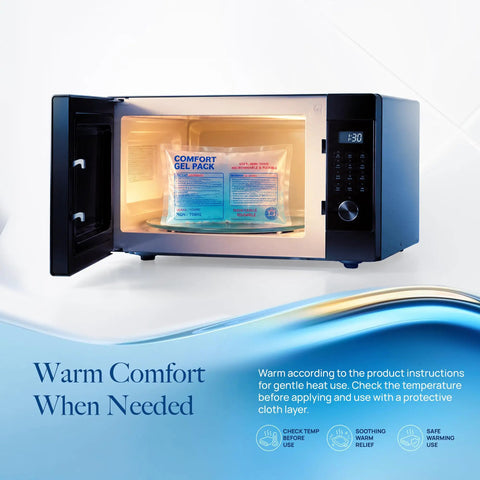 Cozy Gel Ice Pack 10x15 Inches for Targeted Pain Relief shown inside microwave for flexible use