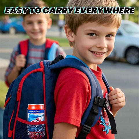 Boy carrying backpack with Mini RC Boat For Kids 8 To 12 Years Old 2.4GHz Remote With 360 Degree Spin in the side pocket