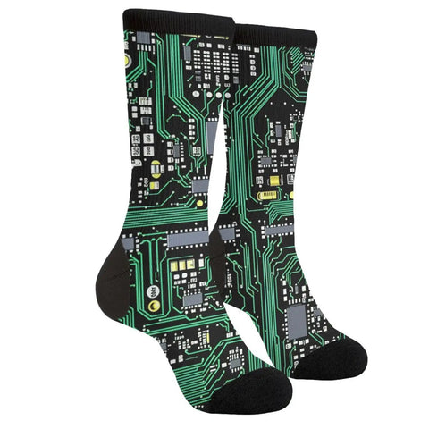 Printed Circuit Board Socks Dope Nerdy Crew Socks For Men And Women With Cushioned Soles Soft Polyester Spandex Blend One Size Fits Most Funny Tech Gift For Geeks And Gamers