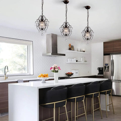 Modern Mini Crystal Chandelier With Iron Bronze Finish Ceiling Mount 1 Light Lighting Fixture in kitchen