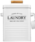 Modern Farmhouse Style Metal Laundry Soap Dispenser With Scoop For Decor And Space Saving Organization White Durable Steel