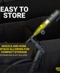 Portable Fuel Transfer Pump With Rubber Hose Battery Or USB C Powered Heavy Duty 4.3 Foot Hose in storage bag.
