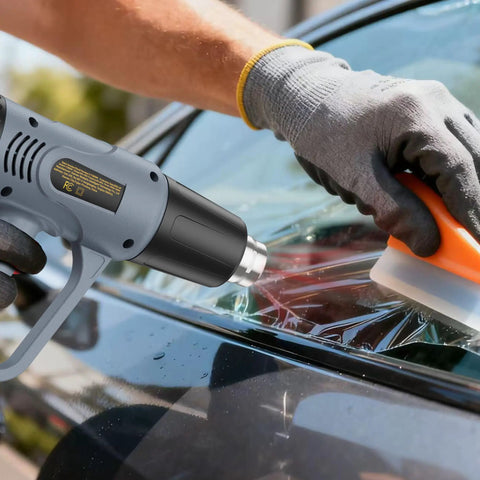 Dual Temp Heat Gun With 4 Nozzles Kit, Heats Up To 1202F, used for vinyl wrapping on car window, gray, DIY tool
