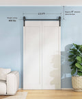 2.5Ft Bi Folding Sliding Barn Door Hardware Track Kit For Two Doors, black roller kit, J shape track installed in living room