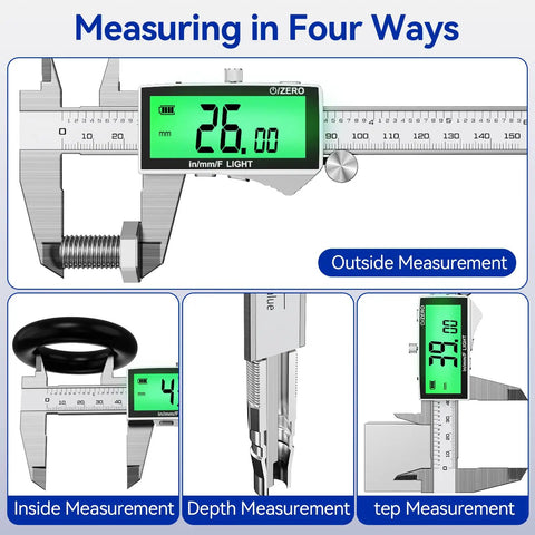 Rechargeable Digital Caliper 6 Inch With Backlit LCD Stainless Steel Vernier Caliper High Precision Measurement Tool display