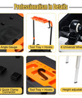 Heavy Duty Adjustable Work Bench And Rolling Tool Storage Cart With Four Locking Caster Wheels features adjustable height and tool tray.