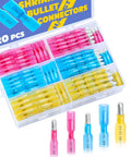 DIY Friendly Heat Shrink Bullet Connectors Kit 220PCS AWG22 10 male and female terminals in red, blue, yellow case