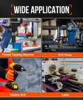 Wide application image showcasing Pro Grade Spiral Point Tap For 1/2-13 UNC Right Hand Cutting on thread tapping machine, drill press, and lathe.