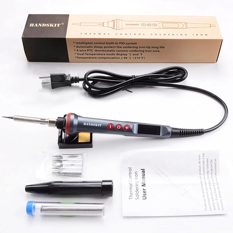 All-In-One 90W Adjustable Soldering Iron Kit With LED Display 180-480C Temperature Range, 9-In-1 set with accessories and manual