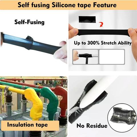 Self Fusing Silicone Tape 1 Inch Wide By 16.5 Feet Long, Heavy Duty Leak Proof Waterproof Hose Pipe Repair Tape, self-fusing features