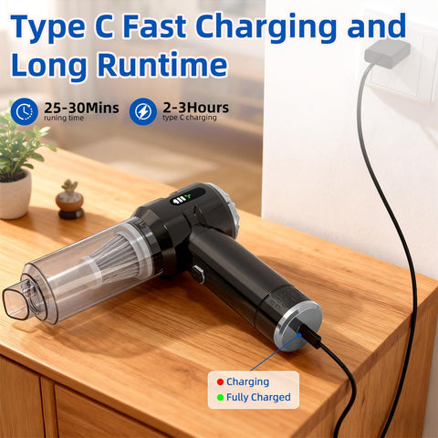 Powerful 25000Pa Cordless Handheld Car Vacuum With Cyclonic Suction And Digital Display for quick cleanups, charging on table