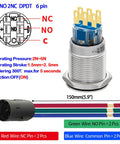 Beefy 19mm Key Switch with 2 Position DPDT Latching Mechanism, 2NO 2NC, Stainless Steel, wiring detail with labeled connectors