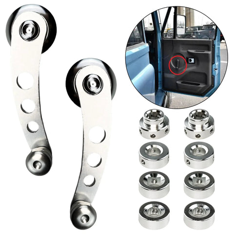Aluminum Billet Car Window Crank Handle Set 2 Pieces Window Winder Replacement For Classic Cars with Hex Wrench and Screws