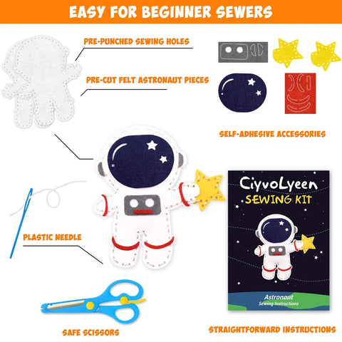 Cool Outer Space Sewing Kit For Kids DIY Felt Crafts With Nine Planet Pieces And Two Space Patterns Rocket And Astronaut
