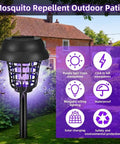 Solar Powered Bug Zapper For Outdoor Use Must Have Waterproof Mosquito Trap And Killer For Moths Gnats Flies Small Flying Insects Solar Zapper For Backyard Garden 4 Pack installed in a garden.