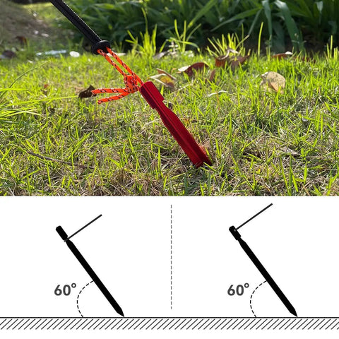 Ultralight 7-Inch Aluminum Tent Stakes Set 12 Pack With Reflective Pull Ropes, Tri-Beam Ground Pegs In Carrying Bag, Red