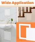 10X10 Self Adhesive Access Panel Drywall Hole Cover With Dead Simple Install And Paintable Finish Impact Resistant Plastic Utility Door shown in different applications.