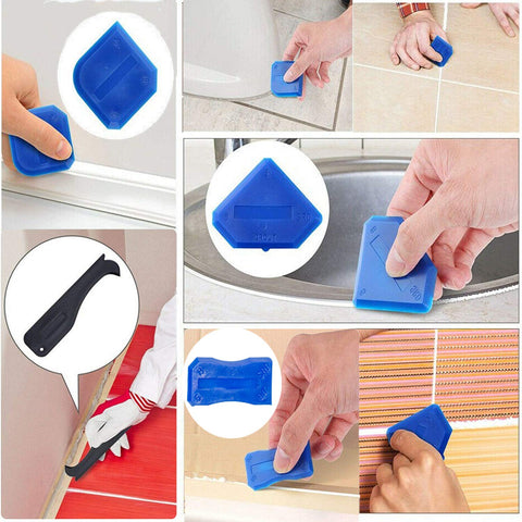 User applying 3 In 1 Silicone Caulking Tool Kit With Stainless Steel Head Pro Grade For DIY Home Improvement in various settings