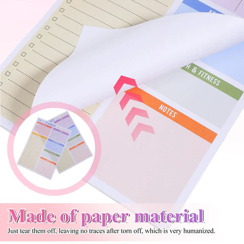 Portable Memo Pad Notebook For Daily Use With No Residue After Tearing showing colorful sections for planning and notes.