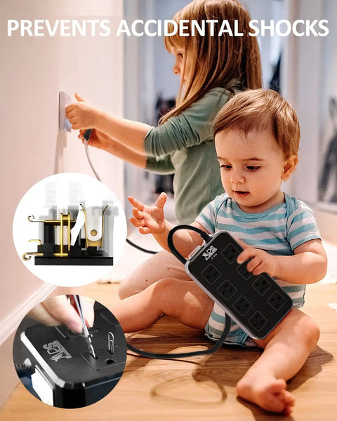Children playing safely with a Beastly Outdoor IPX6 Waterproof Power Strip With Eight Outlets And Three USB Ports For All Weather Use.