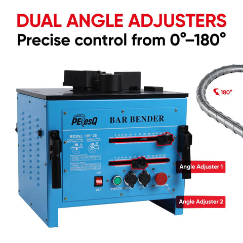 Peresq Rb-25 Portable Electric Hydraulic Rebar Bender 1700W Machine with dual angle adjusters for precise bending.