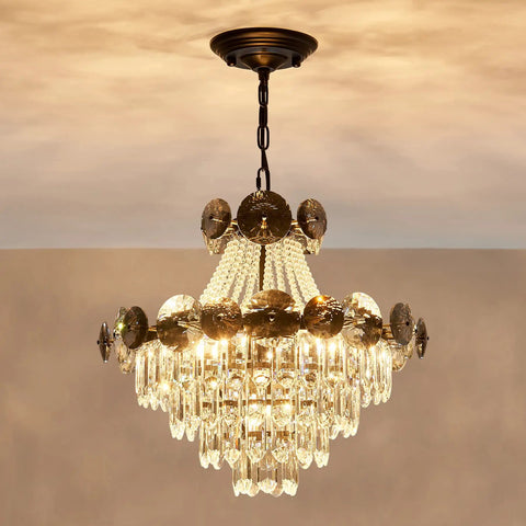 Black Crystal Chandelier With Seven Light Pendant Ceiling Fixture Dimmable E14 Compatible, modern luxury with crystals.
