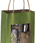 Green Kraft Paper Gift Bags With Handles, Clear Window, Medium Size, 200 Pack Bulk Party Favor Bags for Kids, Eco Friendly Gift Bags
