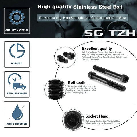 Heavy Duty 3/8 16 X 2 Inch Socket Head Cap Screw Bolts, 20 Pcs 304 Stainless Steel 18 8 with black oxide finish for durability.