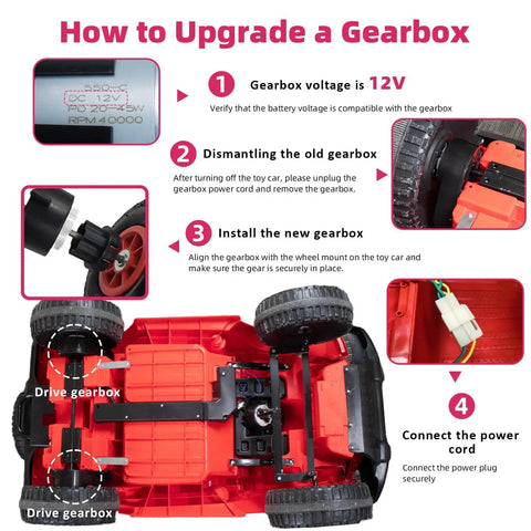 How to install High Speed 12V RS550 Motor Gearbox Pair For Kids Ride On Cars Jeeps ATVs Trucks SUVs 40000RPM Replacement Upgrade